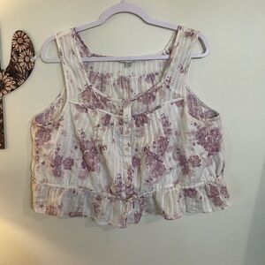 American Eagle Floral Sleeveless Top - Purple and White